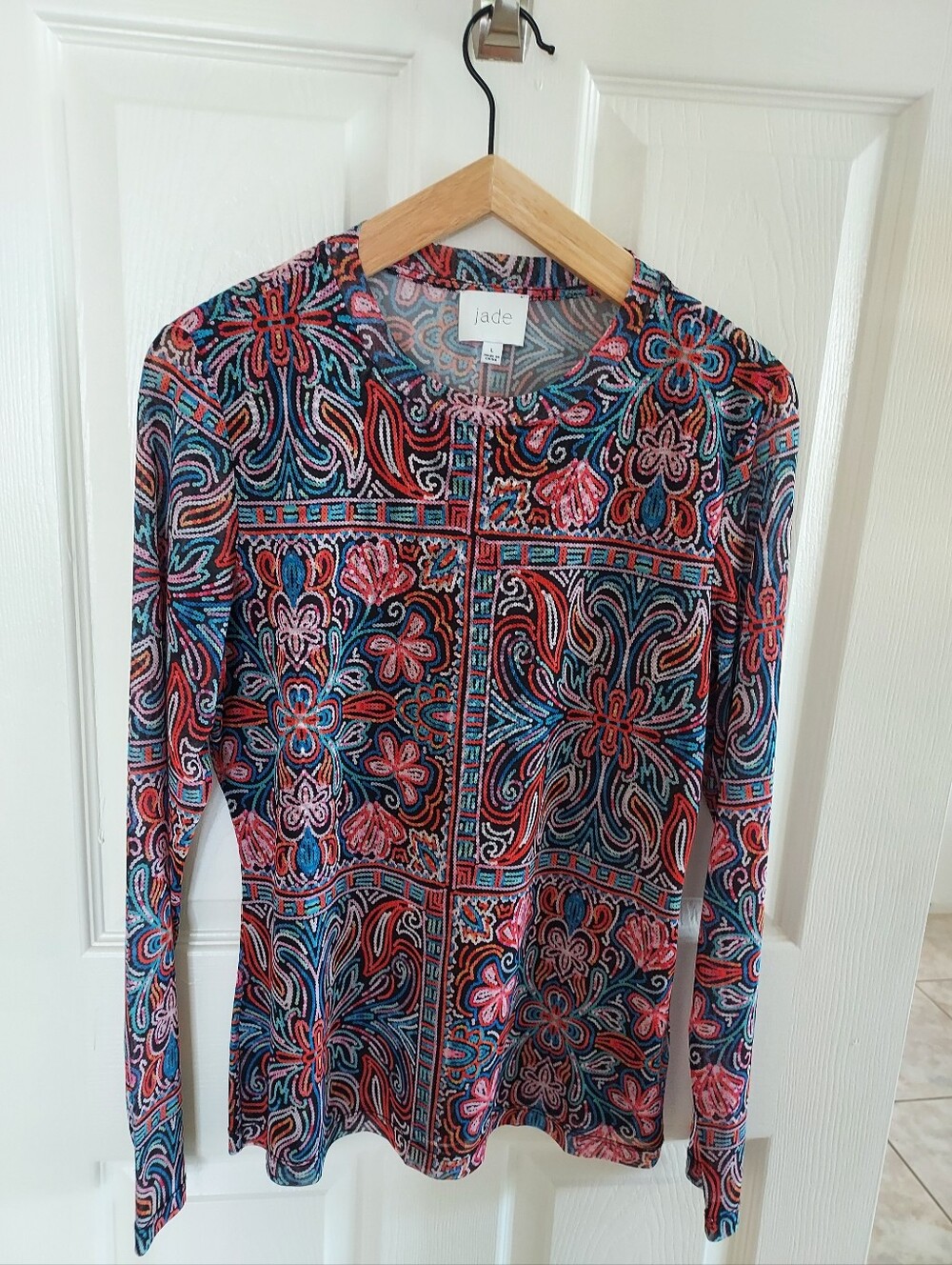Johnny Was Jade Multicolor Paisley-Print Long Sleeve Top